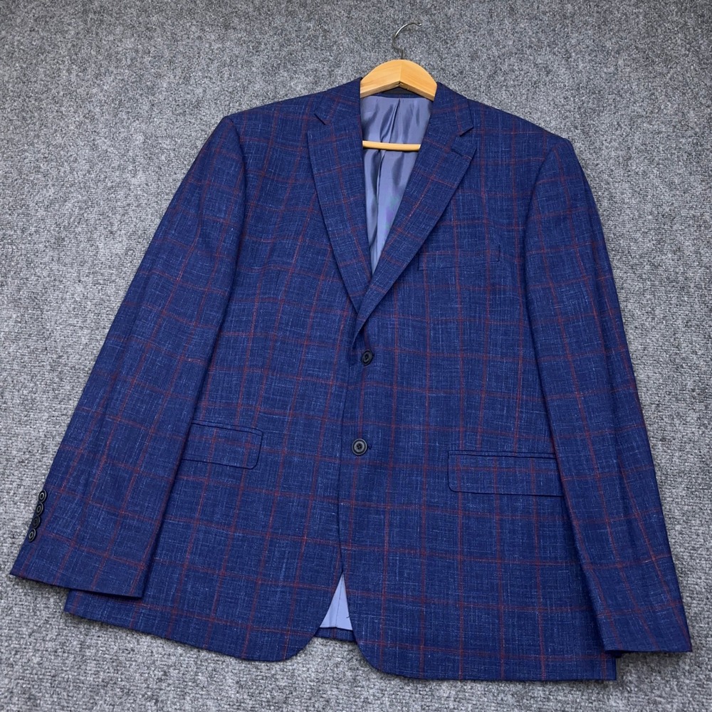 tailoRED Blazer Men's 46R Blue Windowpane LORO PIANA Summertime Wool Silk Linen